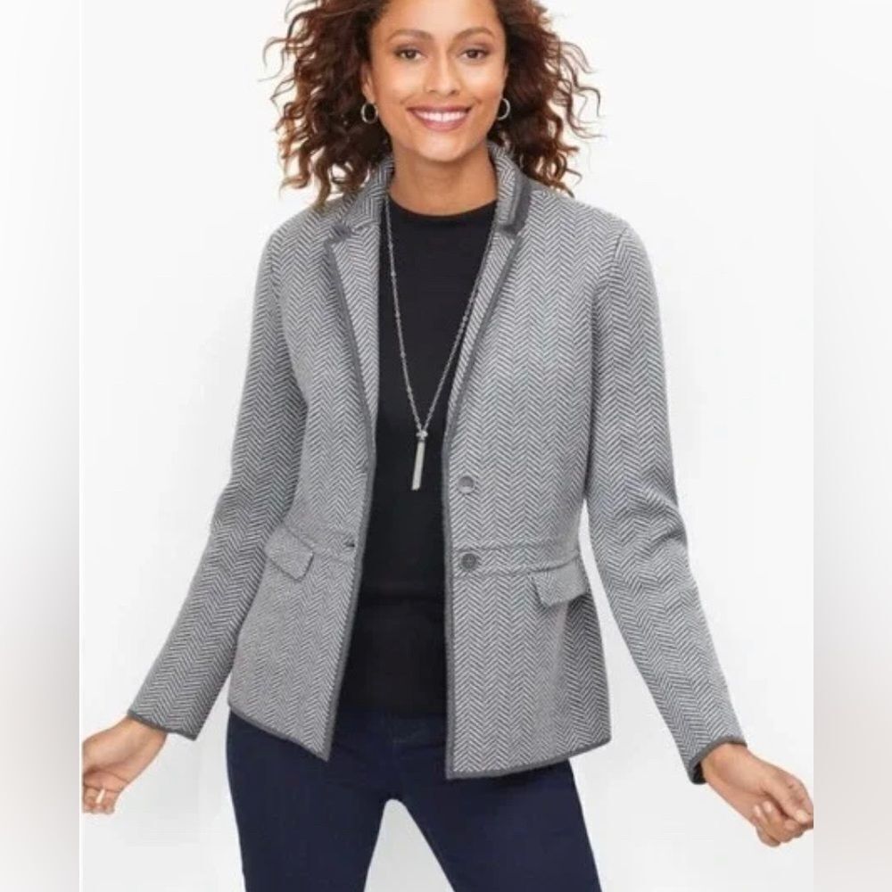 Talbots NWOT Herringbone Sweater Merino wool Blazer size XS.
